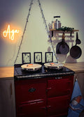 red aga with LED kitchen sign