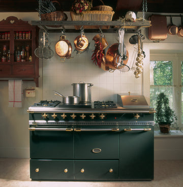 lacanche classic green range cooker in tiled traditional kitchen 