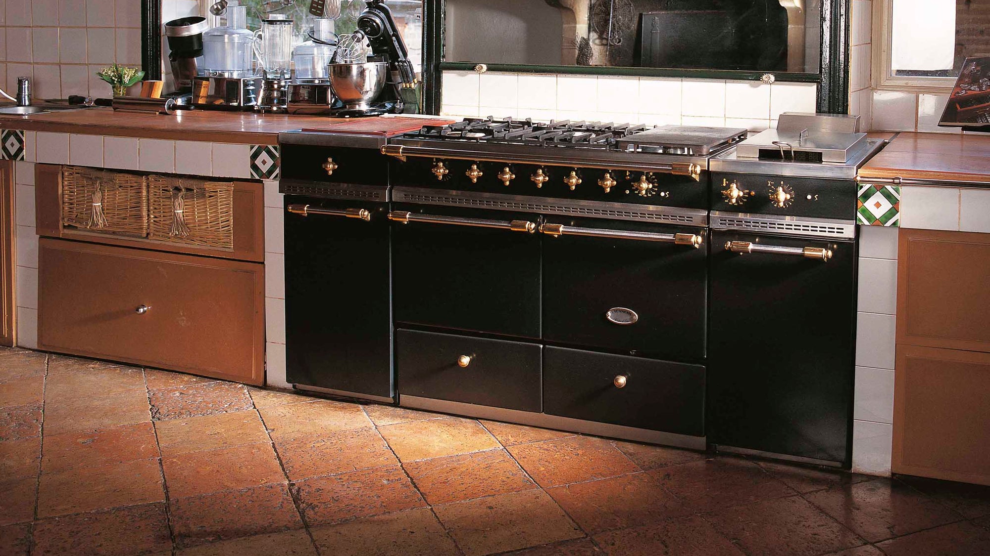 lacanche anthracite flavigny cooker in tiled kitchen