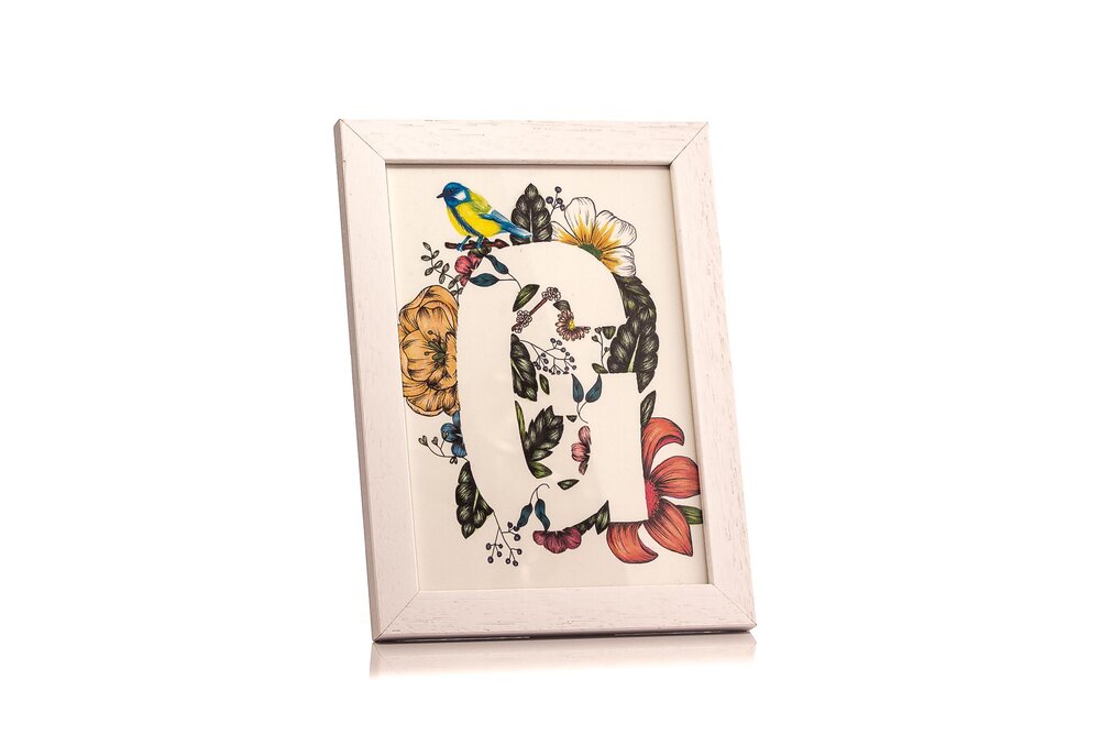 illustration letter g with bird and florals