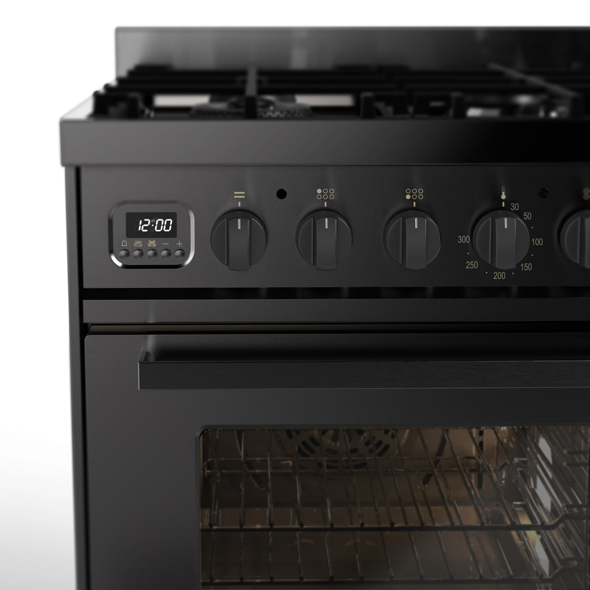 ilve proline matt graphite cooker controls