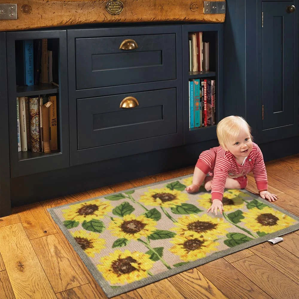 sunflower hug rug mat with toddler