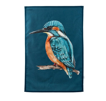 kingfisher tea towel blue