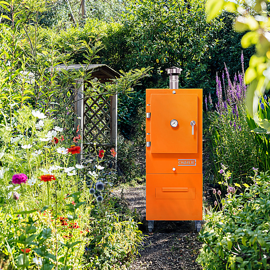 outdoor oven in wildflower garden