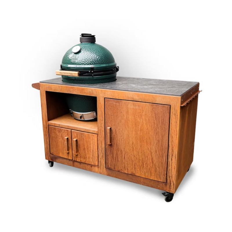 big green egg corten steel outdoor kitchen