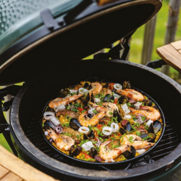 bg green egg pan cook bbq