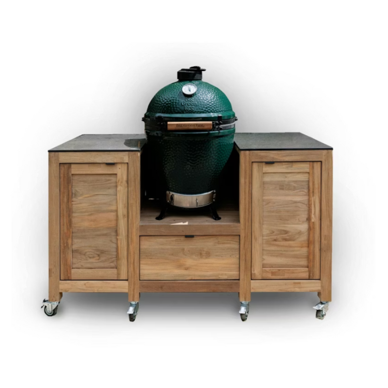big green egg teak outdoor kitchen cabinet
