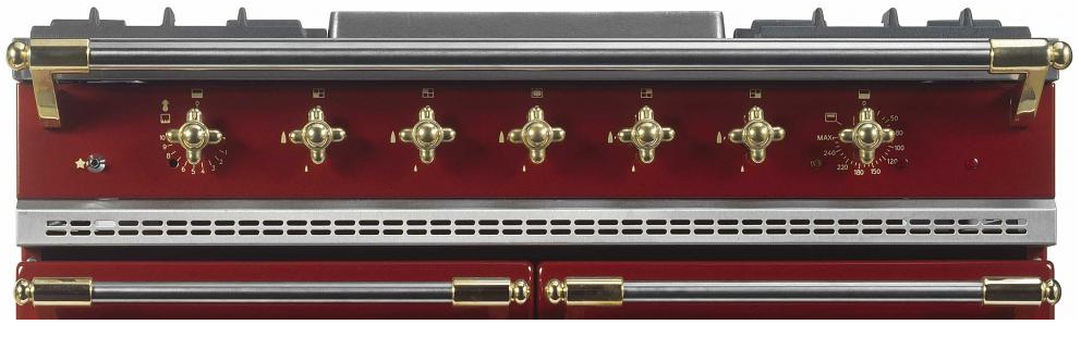 lacanche brass range cooker trim on burgundy red