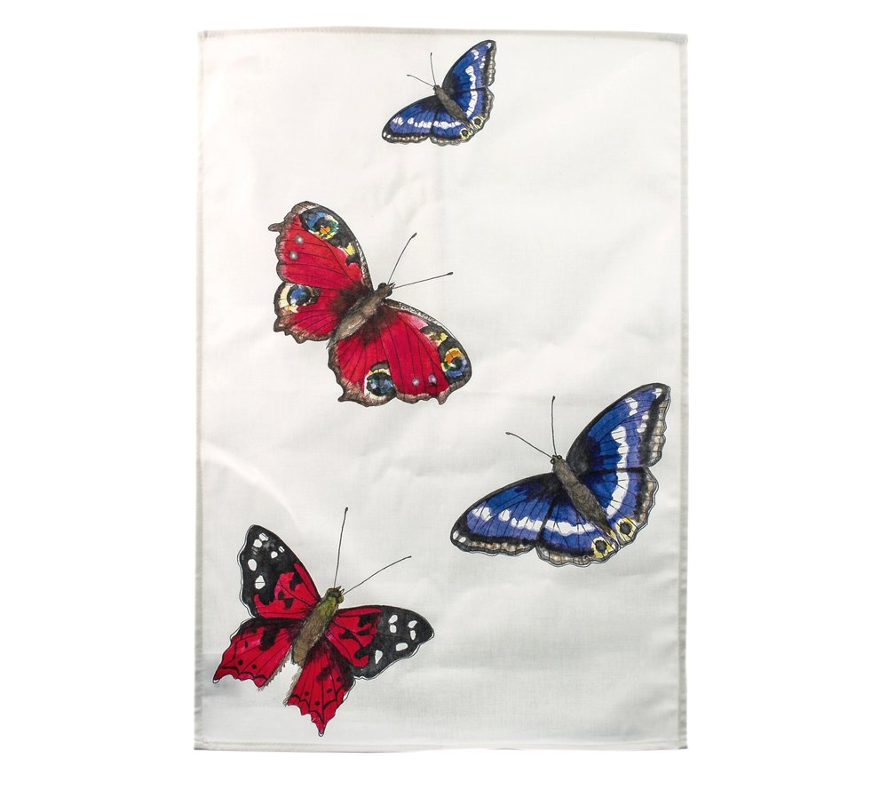 white butterfly tea towel
