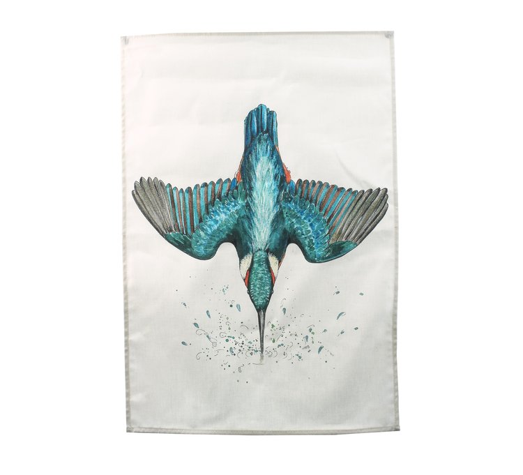 white kingfisher tea towel