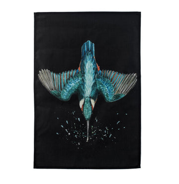 kingfisher tea towel black