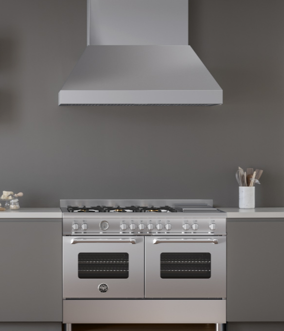 bertazzoni master stainless steel range cooker and cooker hood