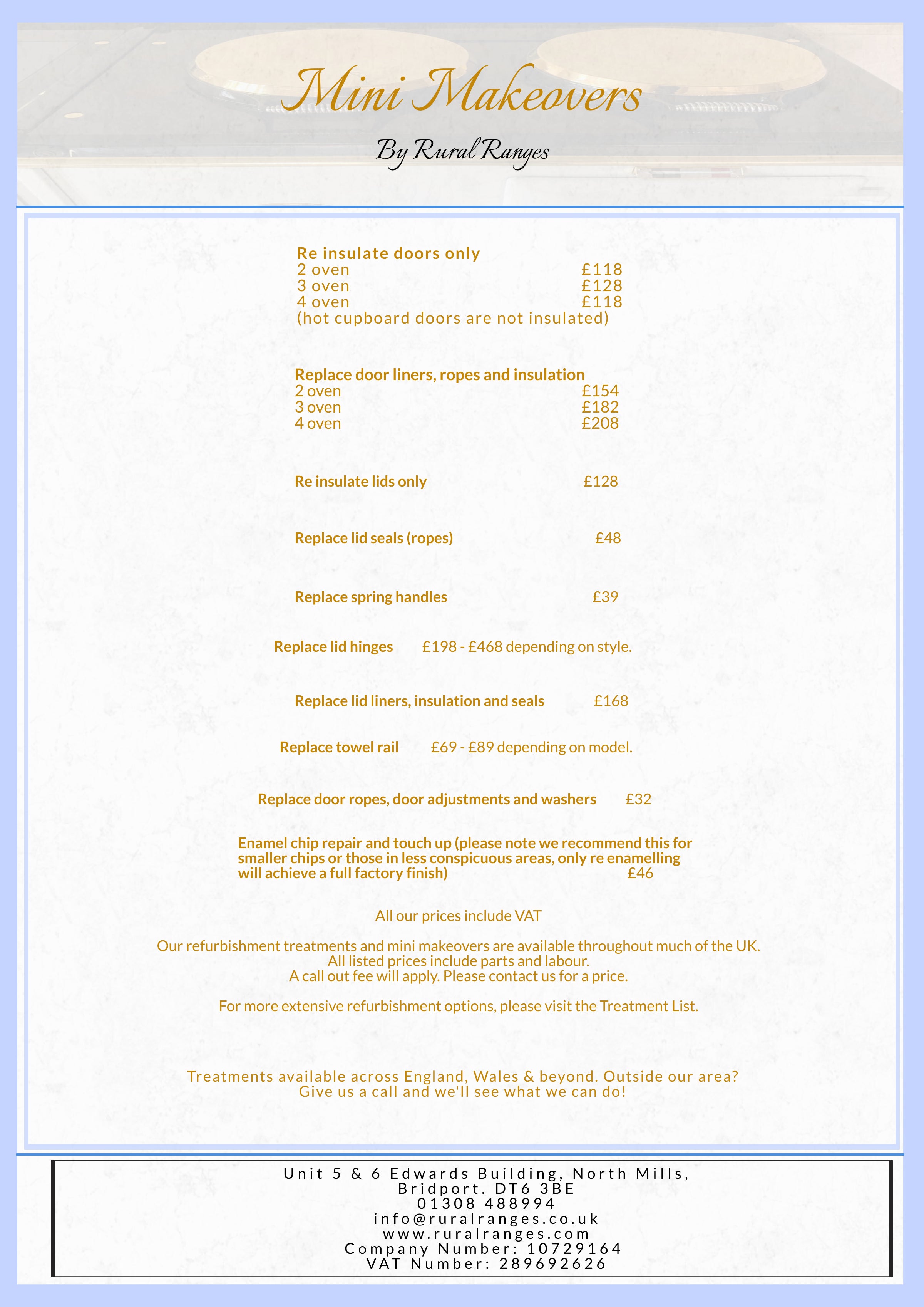 aga treatments price list rural ranges