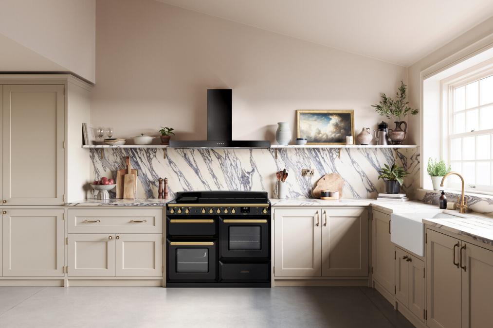 rangemaster estel black cooker in cream kitchen