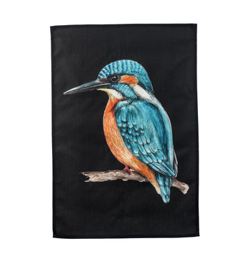 Tea Towel - Sitting Kingfisher (Black)