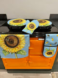 tangerine aga with sunflower kitchen textiles